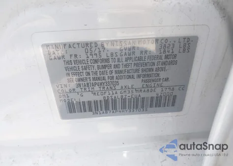 2017 Nissan Sentra S from USA, damaged, VIN 3N1AB7AP4HY337035